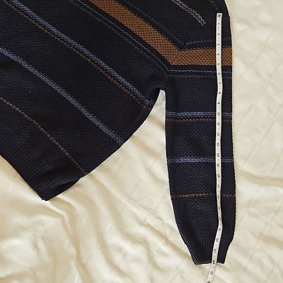 Van Heusen Men's Knitted Long Sleeves Sweater Medium Navy Blue/Brown - Picture 11 of 16